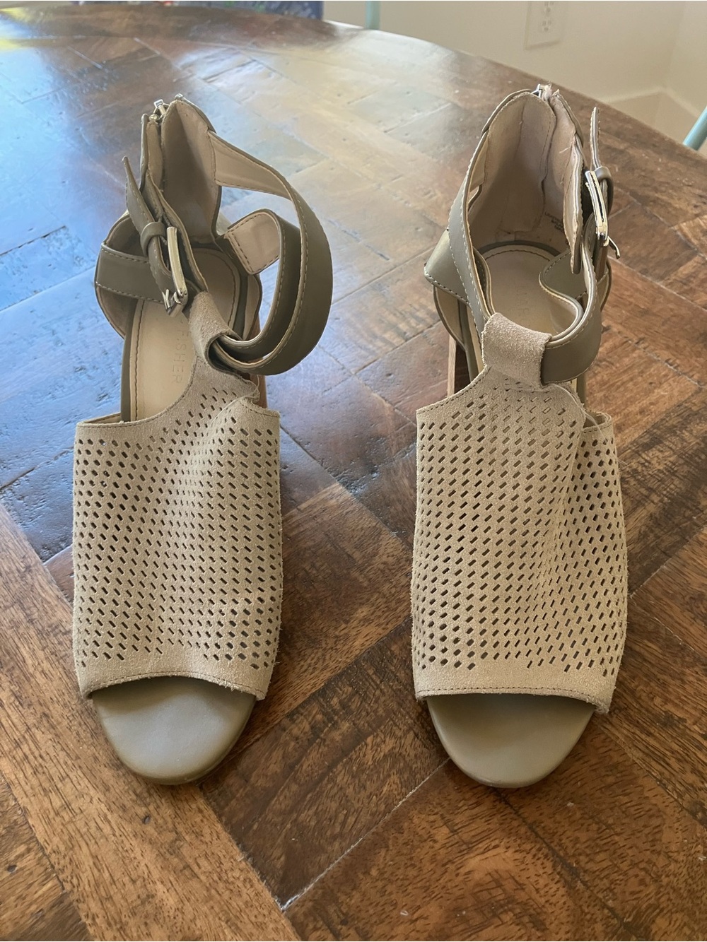 Marc Jacobs Beige Perforated Open-Toe Ankle-Strap Heels